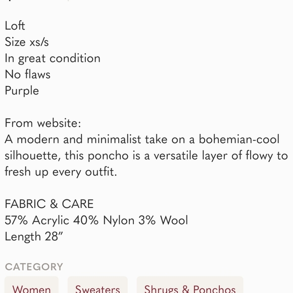 NWOT Purple LOFT the modern poncho - Picture 8 of 8